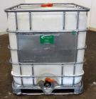 Used Lot Of (54) Schutz Ecobulk IBC Tote Bin, 275 Gallon (37 Cubic Feet), Polyethylene Construction. Approximate 44” long x 36” wide x 38” deep. Top opening, side bottom outlet. Includes a metal fram...