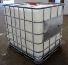 Used Lot Of (54) Schutz Ecobulk IBC Tote Bin, 275 Gallon (37 Cubic Feet), Polyethylene Construction. Approximate 44” long x 36” wide x 38” deep. Top opening, side bottom outlet. Includes a metal fram...