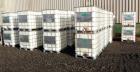 Used Lot Of (54) Schutz Ecobulk IBC Tote Bin, 275 Gallon (37 Cubic Feet), Polyethylene Construction. Approximate 44” long x 36” wide x 38” deep. Top opening, side bottom outlet. Includes a metal fram...