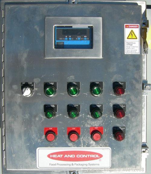 Used Heat and Control Heat Wave Fryer, Model HWF. 28" wide x 12' long, 304 stainless steel wire mesh belt, driven by a 1 hp, 3/60/208-230/460 volt, 1725 rpm gearmotor. Approximate fry time 7-28 secon...