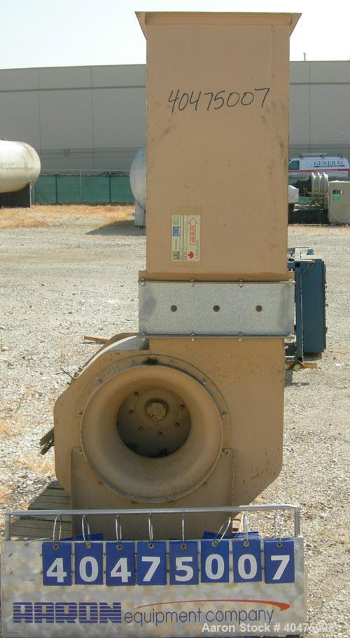 Used- American Fan Blower, model BCS200, carbon steel. 21" inlet, 16" x 20" outlet. Approximate 18" diameter fan. Driven by ...