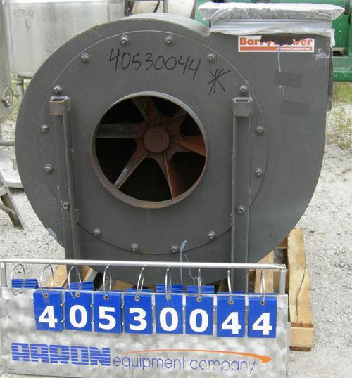 Used Barry Blower Industrial Centrifugal Fan, size/type 17-OT-CW, carbon steel. Approximately 7314 cfm at 30.07 bhp at 1812 rpm. 16 1/2" diameter inlet, 14" x 16" outlet, approximately 30" diameter t...