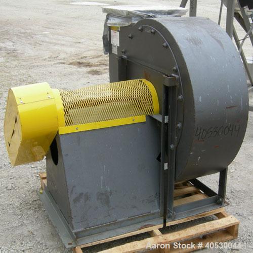 Used Barry Blower Industrial Centrifugal Fan, size/type 17-OT-CW, carbon steel. Approximately 7314 cfm at 30.07 bhp at 1812 rpm. 16 1/2" diameter inlet, 14" x 16" outlet, approximately 30" diameter t...