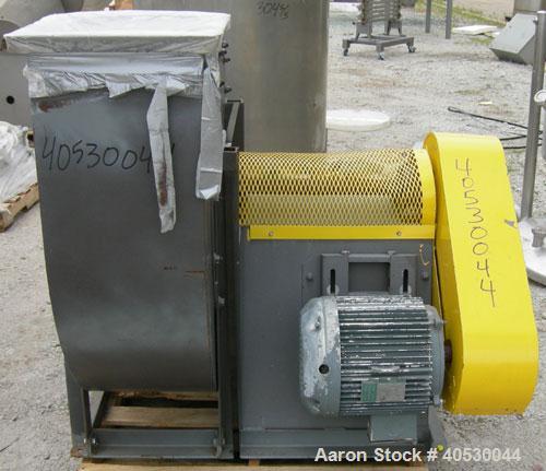 Used Barry Blower Industrial Centrifugal Fan, size/type 17-OT-CW, carbon steel. Approximately 7314 cfm at 30.07 bhp at 1812 rpm. 16 1/2" diameter inlet, 14" x 16" outlet, approximately 30" diameter t...