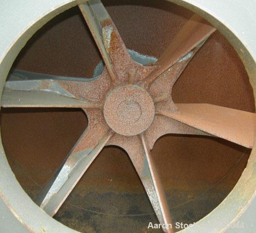 Used Barry Blower Industrial Centrifugal Fan, size/type 17-OT-CW, carbon steel. Approximately 7314 cfm at 30.07 bhp at 1812 rpm. 16 1/2" diameter inlet, 14" x 16" outlet, approximately 30" diameter t...