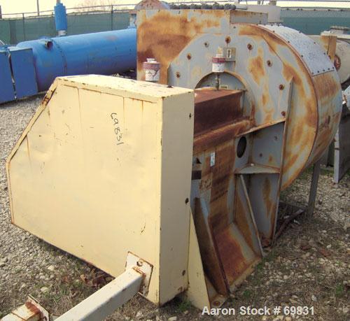 Used Bayley Centrifugal Blower, Size BC270, Arrangement 9ZL, Carbon Steel. Approximate 27" diameter fan, 29" inlet, 28 1/2" x 21 1/2" outlet. Driven by a 30 hp, 3/60/230/460 volt, 1760 rpm motor.