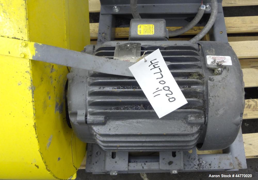 Used Cincinnati Fan HP Series High Pressure Blower, Model HP-6C22, Aluminum.  Approximately 1560 cfm at 29" S.P.  Approximately 6" diameter side inlet, 6" top outlet, 22" diameter wheel. Driven by a ...