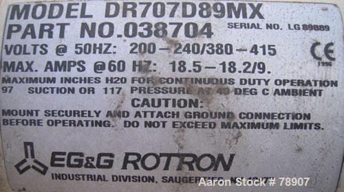 Used E.G.& G. Rotron Regenerative Blower Package Consisting Of: (1) Ametek blower, model DR707D89MX, cast aluminum, vertical, 3" NPT inlet/outlet. Maximum flow rate of 295 SCFM, maximum pressure of 1...