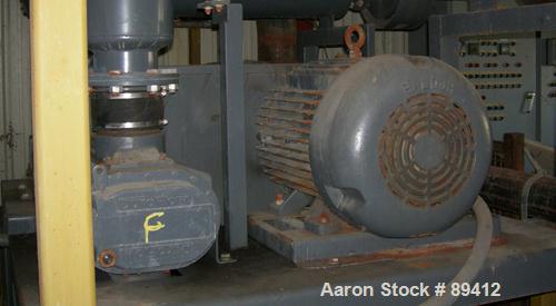USED: Gardner Denver Duroflow rotary positive displacement blower,model 4512, horizontal. 6" diameter NPT inlet/outlet. Approximatecapacity 427 cfm at 4 psig at 10.4 bhp. Driven by a 75 hp, 3/60/230/...