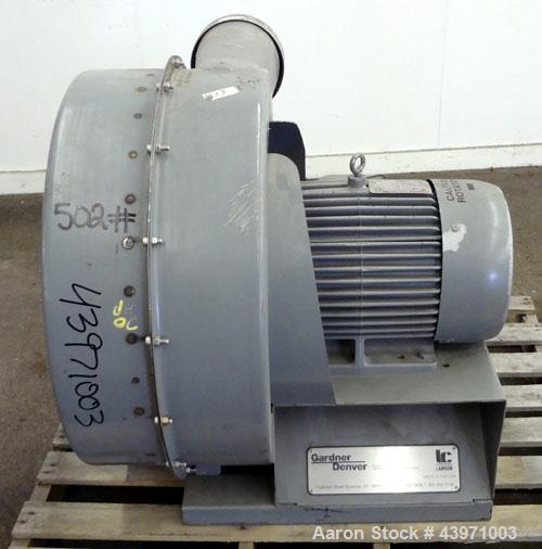 Used Gardner Denver Lamson Blower, Carbon Steel. Driven by 20 hp, 3/60/230/460 volt, 3510 rpm motor.  8" Diameter inlet/outlet, approximately 24" diameter impeller.
