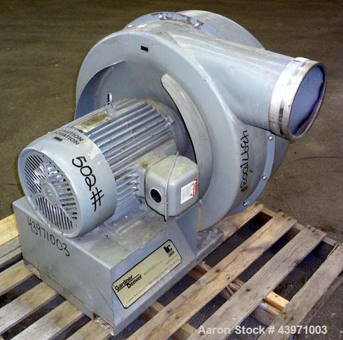 Used Gardner Denver Lamson Blower, Carbon Steel. Driven by 20 hp, 3/60/230/460 volt, 3510 rpm motor.  8" Diameter inlet/outlet, approximately 24" diameter impeller.