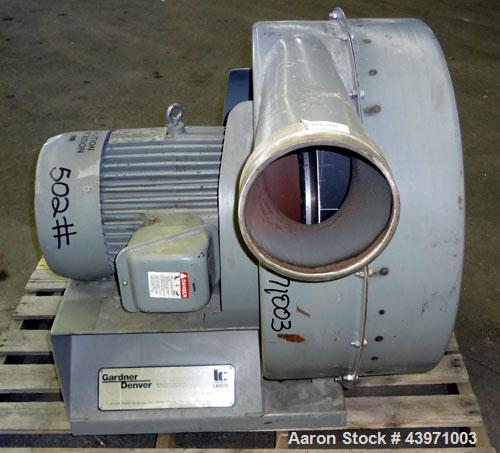 Used Gardner Denver Lamson Blower, Carbon Steel. Driven by 20 hp, 3/60/230/460 volt, 3510 rpm motor.  8" Diameter inlet/outlet, approximately 24" diameter impeller.
