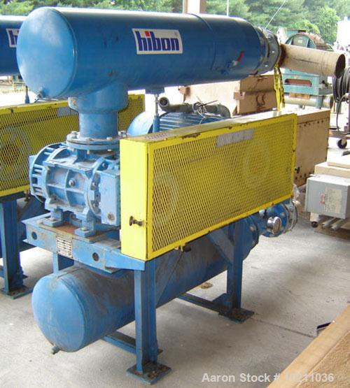 Used 50 HP Hibon PD Blower Package, SNH809. Nameplate data indicates 13 psig.  50 hp Westinghouse motor, 1770 rpm, 230/460 volt, 326T frame. Complete with inlet and discharge silencers, pressure reli...