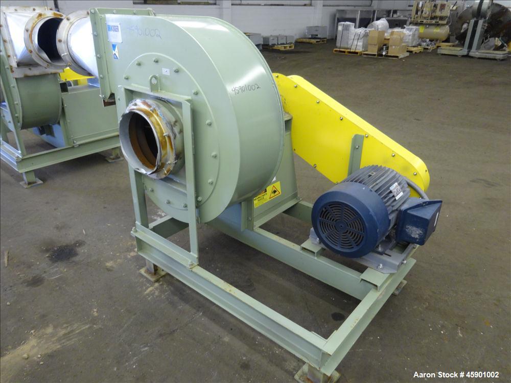 Used Koger Clockwise Top Horizontal Blower, Model CW TOP H, Carbon Steel. 26" Diameter fan driven by a 25 hp, 3/60/208-230/460 volt, 1770 rpm motor. Inlet flange is 15 1/8", outlet flange 15 x 13". M...