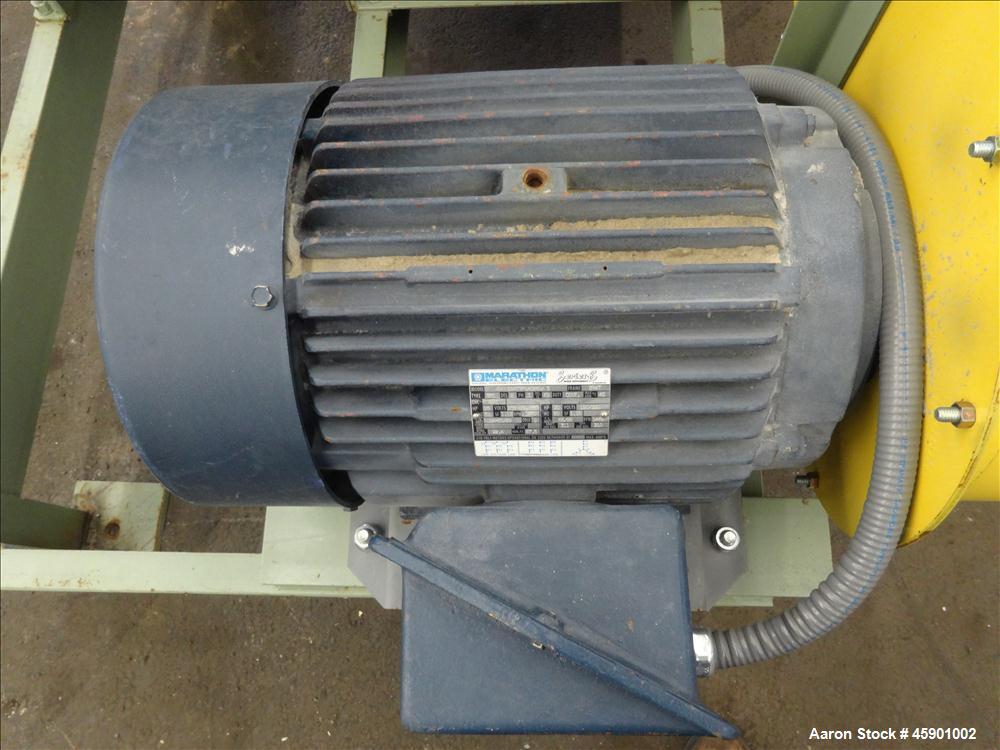 Used Koger Clockwise Top Horizontal Blower, Model CW TOP H, Carbon Steel. 26" Diameter fan driven by a 25 hp, 3/60/208-230/460 volt, 1770 rpm motor. Inlet flange is 15 1/8", outlet flange 15 x 13". M...