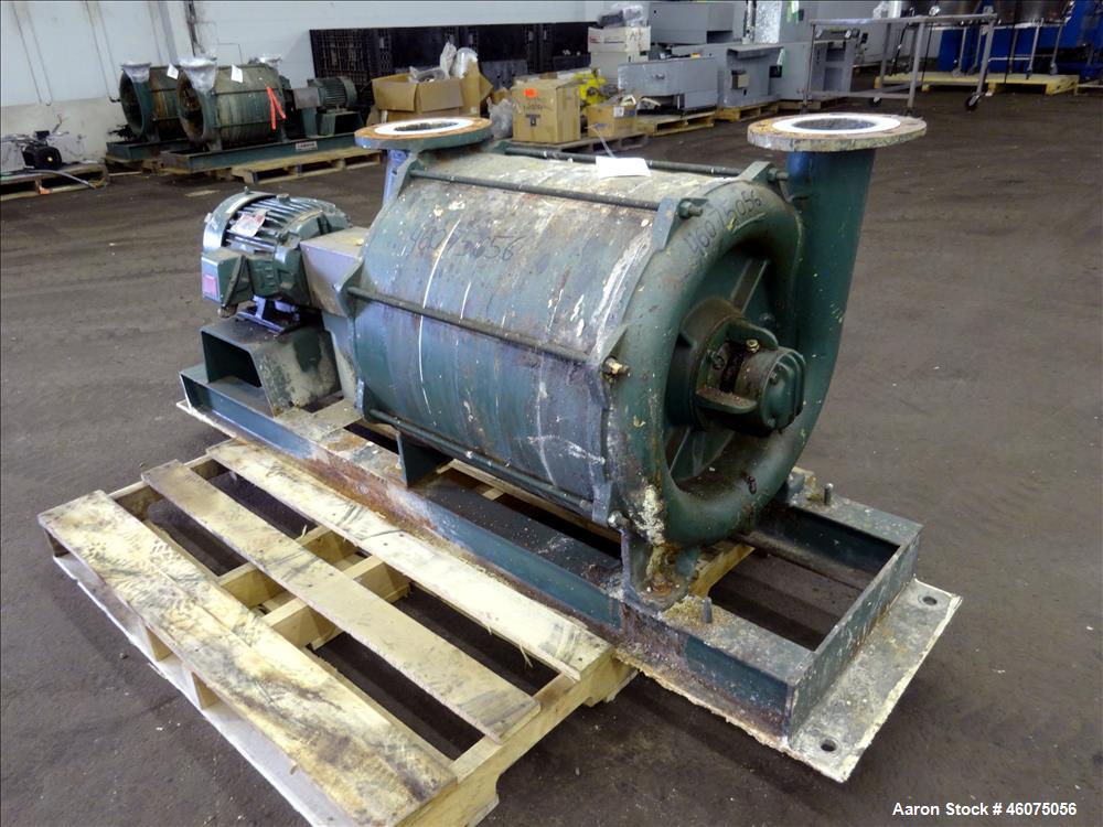 Used Lamson Multistage Centrifugal Blower, Model 407-0-7-AD, Carbon Steel. Approximately 210 cfm. Driven by a 7.5hp, 3/60/230/460 volt, 3520 rpm motor. Mounted on a frame. Serial# 890092.