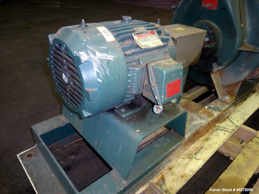 Used Lamson Multistage Centrifugal Blower, Model 407-0-7-AD, Carbon Steel. Approximately 210 cfm. Driven by a 7.5hp, 3/60/230/460 volt, 3520 rpm motor. Mounted on a frame. Serial# 890092.