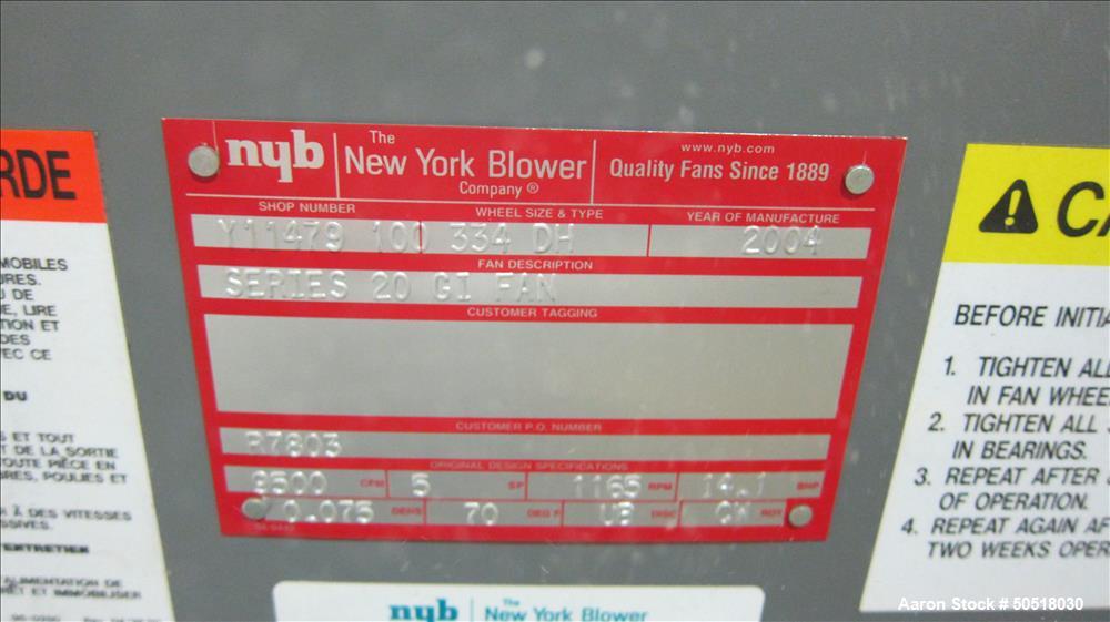 Used- New York Blower Series 20 GI Fan. Built 2005.