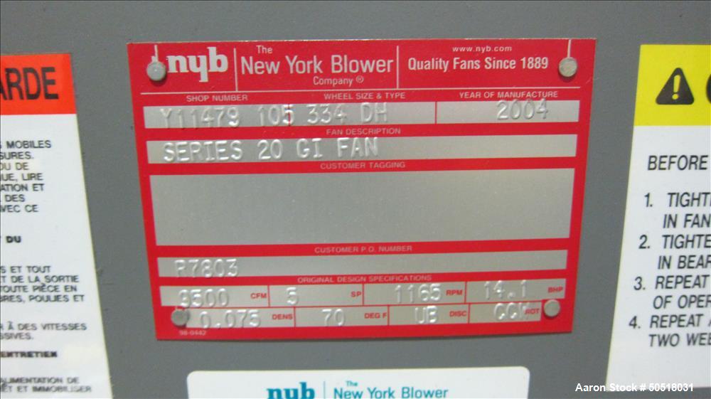 Used- New York Blower Series 20 GI Fan. Built 2005.