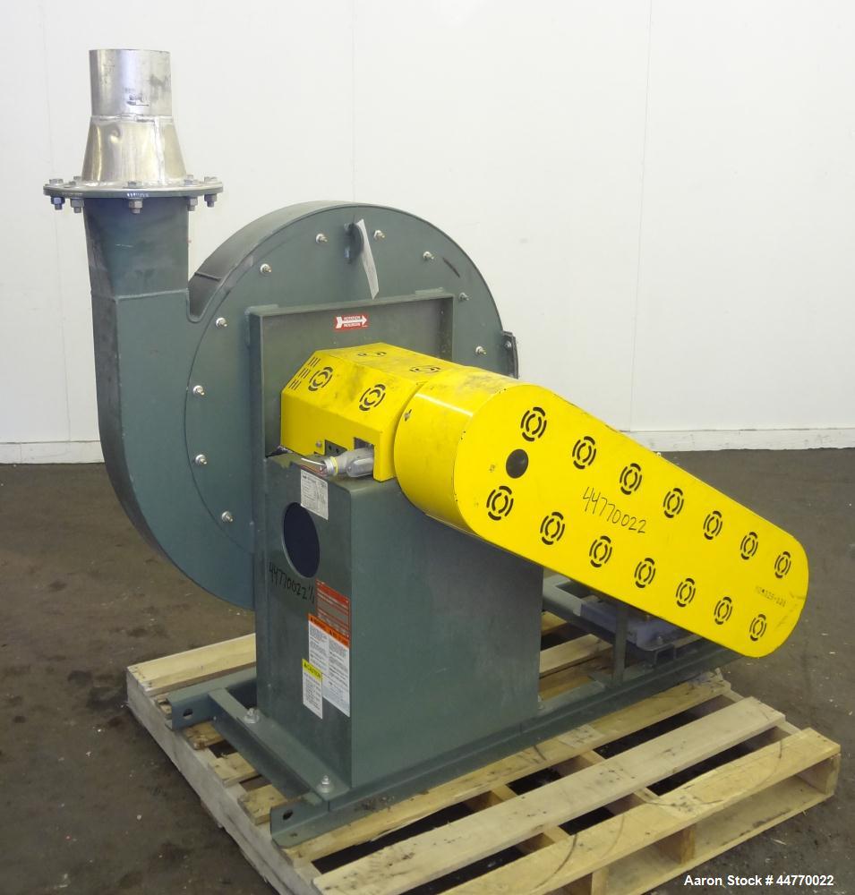 Used New York Blower Pressure Blower, Type 2408, Carbon Steel.  Approximately 900 cfm at 16.6" S.P. at 2071 rpm. Approximately 6" diameter side inlet, 8" top outlet.  Driven by a 7.5 hp, 3/60/230/460...