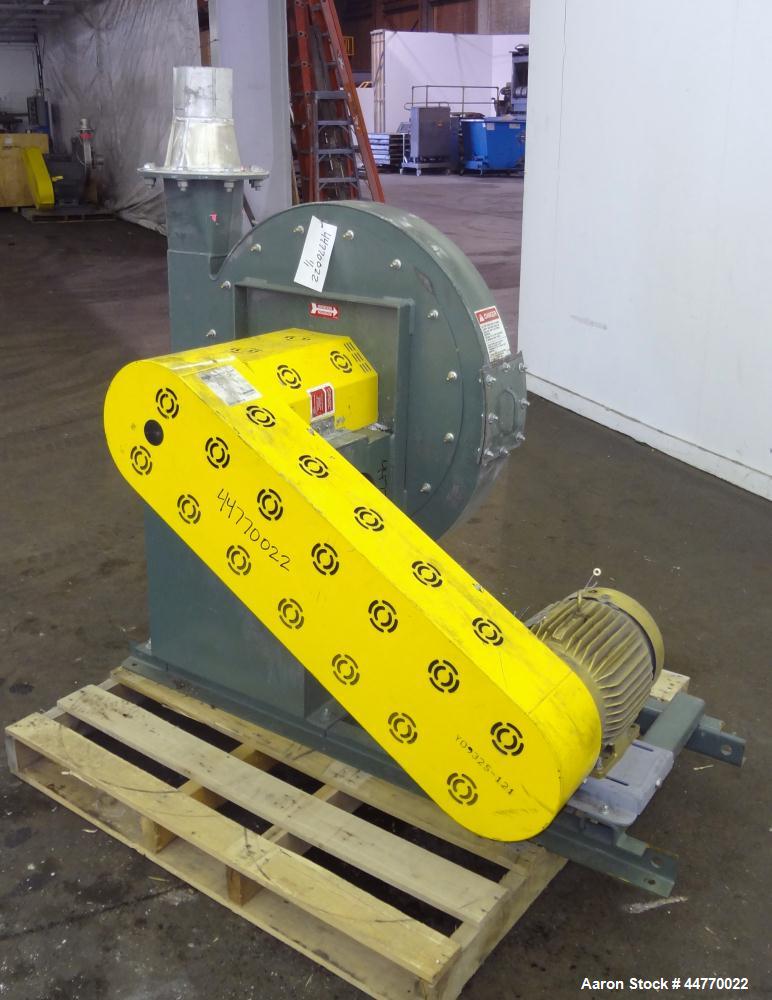 Used New York Blower Pressure Blower, Type 2408, Carbon Steel.  Approximately 900 cfm at 16.6" S.P. at 2071 rpm. Approximately 6" diameter side inlet, 8" top outlet.  Driven by a 7.5 hp, 3/60/230/460...