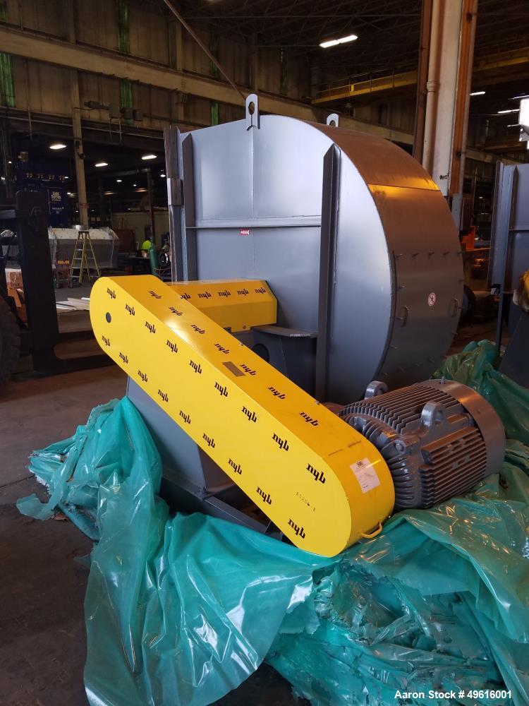 Unused- New York Blower, Model 40 PLR. Backward inclined SWSI class 3, size 30 arrangement 1 top horizontal. Motor position Z clockwise rotation + 100 hp. 1800 rpm motor Fr 444T 3/60/460 +. Mfg. 2014.