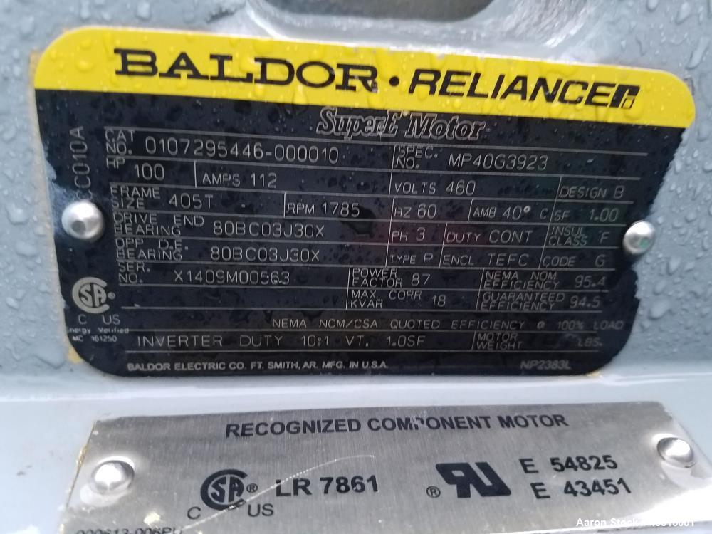 Unused- New York Blower, Model 40 PLR. Backward inclined SWSI class 3, size 30 arrangement 1 top horizontal. Motor position Z clockwise rotation + 100 hp. 1800 rpm motor Fr 444T 3/60/460 +. Mfg. 2014.