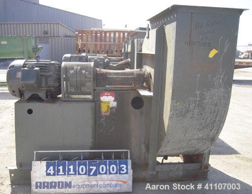 Used New York Blower Fan, Type PLR, Size 36 IV, Carbon Steel. Approximately 40" diameter fan, 40" diameter front inlet, 40" x 22" top outlet. Rated 17,657 CFM @ 14" total static. Driven by a 75 HP, 3...