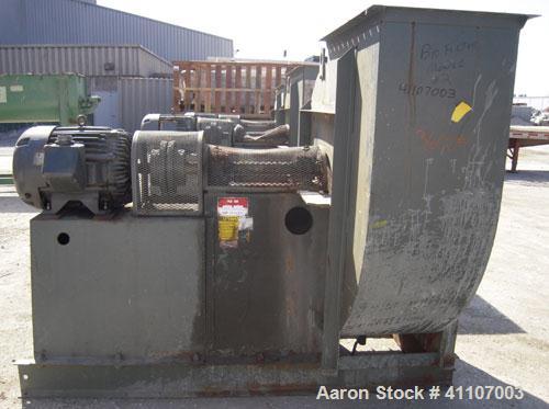 Used New York Blower Fan, Type PLR, Size 36 IV, Carbon Steel. Approximately 40" diameter fan, 40" diameter front inlet, 40" x 22" top outlet. Rated 17,657 CFM @ 14" total static. Driven by a 75 HP, 3...
