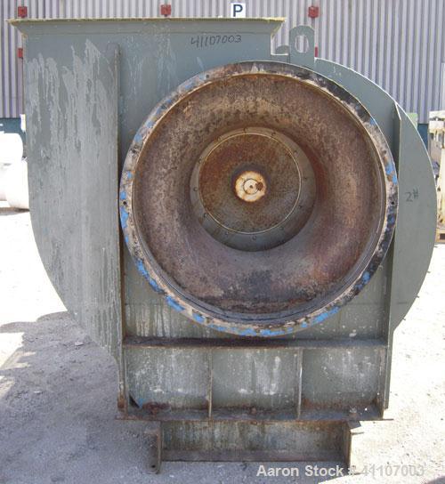 Used New York Blower Fan, Type PLR, Size 36 IV, Carbon Steel. Approximately 40" diameter fan, 40" diameter front inlet, 40" x 22" top outlet. Rated 17,657 CFM @ 14" total static. Driven by a 75 HP, 3...