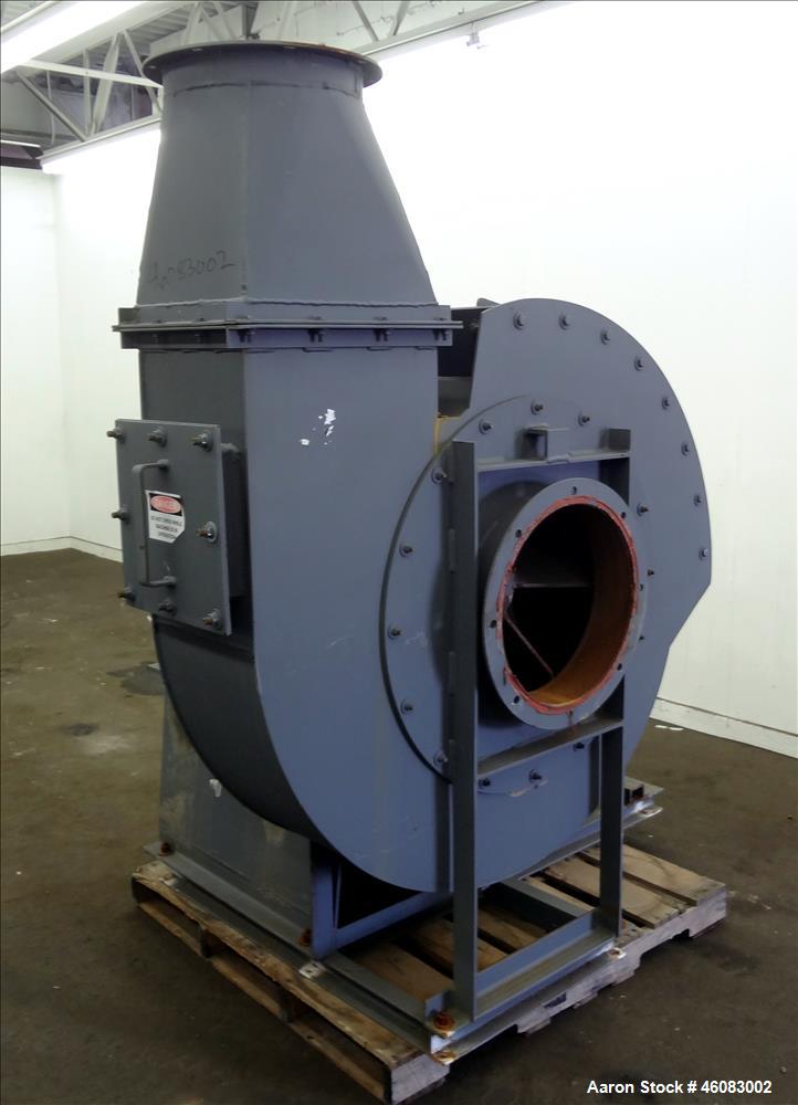 Used- Phelps Fan, Model 33431WRM, Carbon Steel. 17" Diameter inlet, 17" x 14" outlet. Driven by a 60 hp, 3/60/460/1780 rpm m...