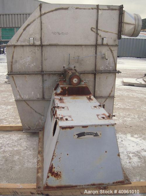 Used Robinson Industries Radial Blade Blower, Type RB1610-6, Size 49, 304 stainless steel. Designed at 5100 cfm. Approximately 60" diameter fan, 17 1/2" diameter side inlet, 6 3/4" x 13 3/4" side out...