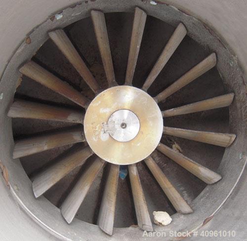 Used Robinson Industries Radial Blade Blower, Type RB1610-6, Size 49, 304 stainless steel. Designed at 5100 cfm. Approximately 60" diameter fan, 17 1/2" diameter side inlet, 6 3/4" x 13 3/4" side out...