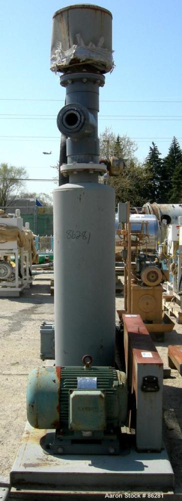 USED: Roots Ram Whispair rotary positive gas blower, model 418J. Approx capacity 675 cfm at 16.5 bhp at 4 psi. 8" inlet, 6" outlet. Driven by a 50 hp, 3/60/230/460 volt, 1760 rpm motor. Includes sile...