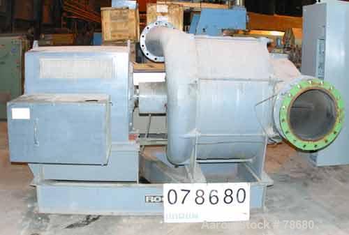 Used Roots High Pressure Blower, Model MVI-14, Carbon Steel. 33" diameter impeller, 18" inlet, 14" outlet. Rated approximately 6250 CFM at 3560 RPM with inlet pressure being at atmosphere and dischar...