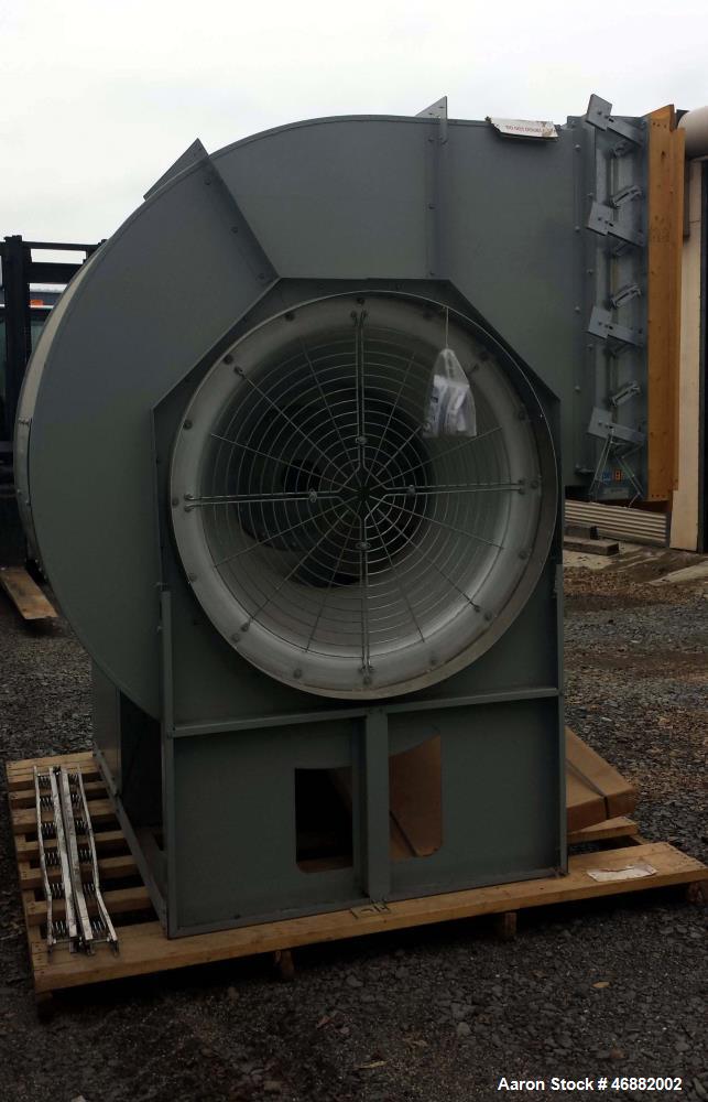 Unused- Greenheck Centrifugal Fan, Model SWB-344-250-CCW-TH-X. 25 hp motor, belt driven fan, backward-inclined centrifugal wheel. Max volume (cfm)- 54,000 / max static pressure (in. wg)- 5. Can be us...