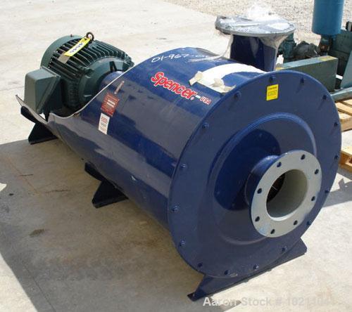 Used-875 cfm at 7.6 in hg vacuum 40 hp Spencer Model 30206B1 multi-stage centrifugal blower. Unit is rated for 1,175 icfm @ ...