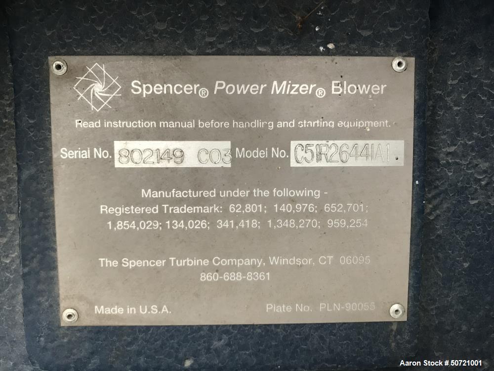 Used Spencer Power Mizer Multistage Centrifugal Blower, Model C51R2644IA1