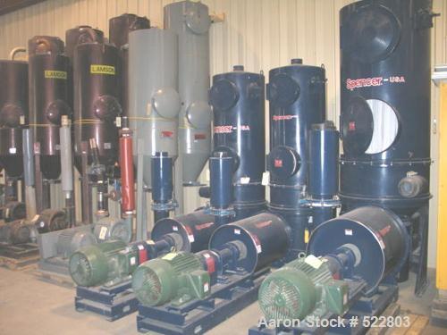 USED: 40 hp Spencer central vacuum system consisting of: Spencervacuum producer (blower) rated 604 cfm (400 scfm) at 10.0" hg vacuum.Four bearing overhung construction with flanged outlet, flexiblesl...