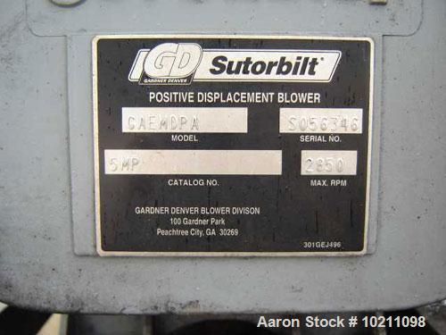 Used-40 HP Sutorbilt Blower Package, Model GAEMDPA, Size 5MP. Maximum rpm 2850. Motor is 40 hp, 1.15 S.F., 1775 rpm, 230/460...