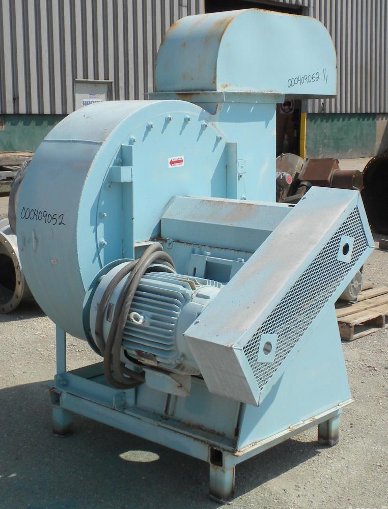 Used Twin City Fan & Blower Industrial Fan, Size 919, Type RBA-SW, Arrangement 9L, Carbon Steel. Approximate 9062 CFM at 4.5’’ S.P. at 1075 rpm. 17’’ Diameter inlet. Driven by a 25 hp, 3//60/230/460 ...