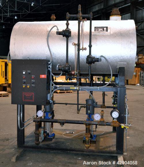 Used Precision Boilers Deaerating Designs Duplex Boiler Feed System, Model BF500D135-3. Unit consists of (1) Horizontal tank, (2) Goulds pumps, model 2SVB1H2J6, each driven by a 3hp, 3/60/208-230/460...