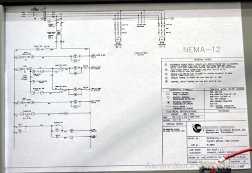 Used Precision Boilers Deaerating Designs Duplex Boiler Feed System, Model BF500D135-3. Unit consists of (1) Horizontal tank, (2) Goulds pumps, model 2SVB1H2J6, each driven by a 3hp, 3/60/208-230/460...