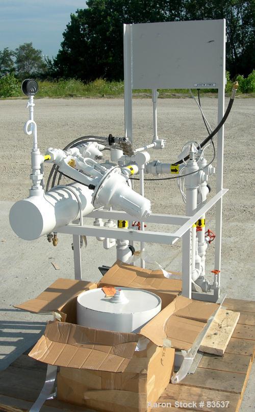 USED: Stokes heating skid, model 600-540. Designed for water heating for a conical or shelf dryer. Consists of (1) heat exchanger, shell and tubes rted for 125 psi at 400 deg F; (1) 3/4 hp XP pump, m...