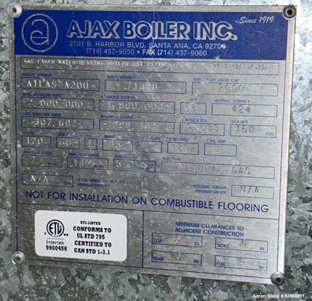 Used AJAX Boiler, Atlas A200 Series, Model: Atlas A200,