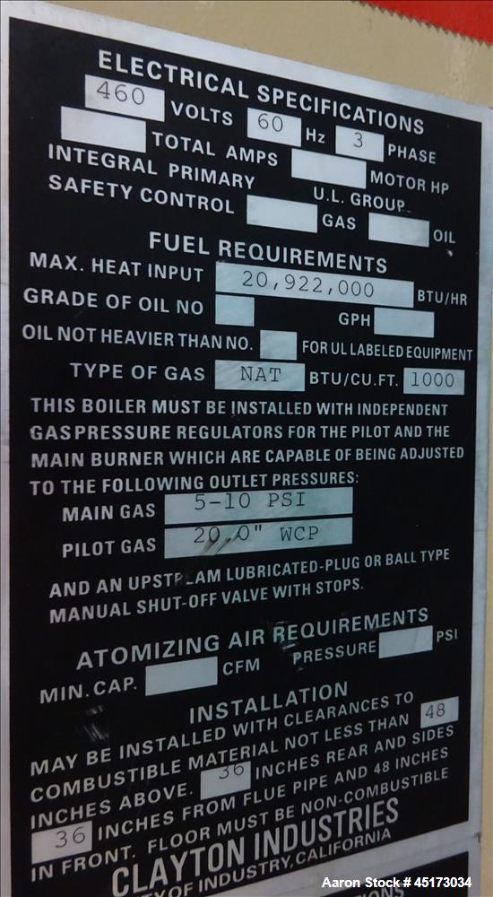 Used- Clayton Industries Steam Generator, Model EG-504-1-FMB.