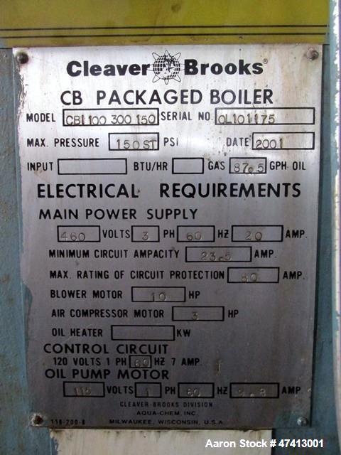 Used- Cleaver Brooks 300HP Packaged Steam Boiler