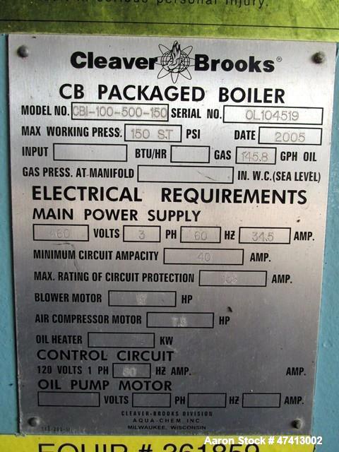 Used Cleaver Brooks 500HP Packaged Steam Boiler