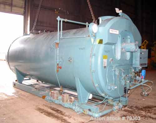 Used Cleaver Brooks Packaged Fire Tube Boiler, Model CB1200350015. 350 HP, input 14,288,100 BTU/HR. 12075 LBS/HR of steam at 212 Degrees F. 1750 square feet heating surface fireside, 1932 waterside. ...