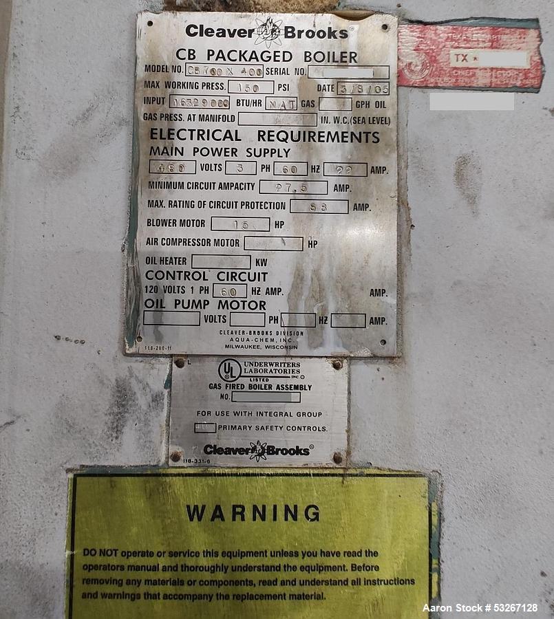 Used Cleaver Brooks NG Boiler | Model CB700x400 | 400 HP | 150 PSI | Complete with Deaerator, Softener & Pumps